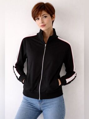 LISETTE Black Zip Up with White and Red Accents